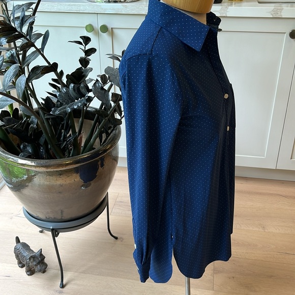 NWT Lysse Schiffer pindot tunic length button front blue shirt - Picture 3 of 11